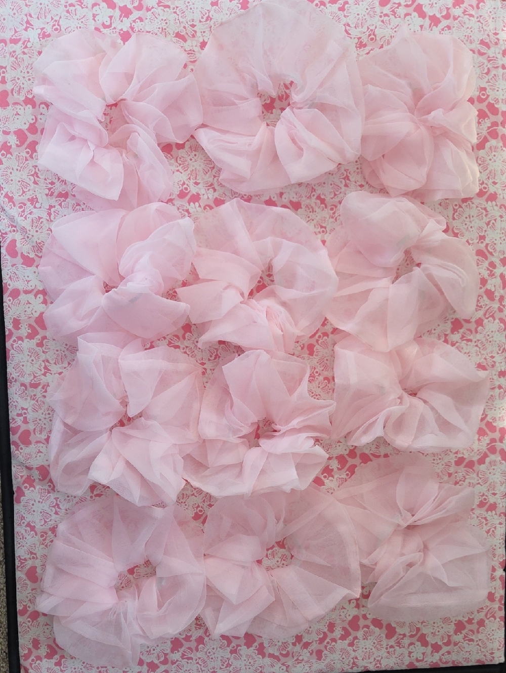 Sheer Light Pink Hair Scrunchies - Set of 12